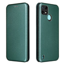 For OPPO Realme C21Y Carbon Fiber Texture Magnetic Horizontal Flip TPU + PC + PU Leather Case with Card Slot(Green)