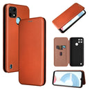 For OPPO Realme C21Y Carbon Fiber Texture Magnetic Horizontal Flip TPU + PC + PU Leather Case with Card Slot(Brown)