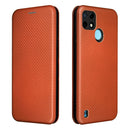 For OPPO Realme C21Y Carbon Fiber Texture Magnetic Horizontal Flip TPU + PC + PU Leather Case with Card Slot(Brown)