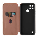 For OPPO Realme C21Y Carbon Fiber Texture Magnetic Horizontal Flip TPU + PC + PU Leather Case with Card Slot(Brown)