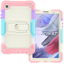 Shockproof Colorful Silica Gel + PC Protective Case with Holder & Shoulder Strap For Samsung Galaxy A7 Lite T220 / T225(Colorful Pink)