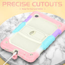 Shockproof Colorful Silica Gel + PC Protective Case with Holder & Shoulder Strap For Samsung Galaxy A7 Lite T220 / T225(Colorful Pink)