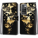 For Xiaomi Redmi 10 Coloured Drawing Cross Texture Horizontal Flip PU Leather Case with Holder & Card Slots & Wallet & Lanyard(Golden Butterfly Group)