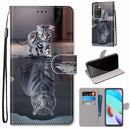 For Xiaomi Redmi 10 Coloured Drawing Cross Texture Horizontal Flip PU Leather Case with Holder & Card Slots & Wallet & Lanyard(Cat Becomes Tiger)