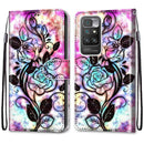 For Xiaomi Redmi 10 Coloured Drawing Cross Texture Horizontal Flip PU Leather Case with Holder & Card Slots & Wallet & Lanyard(Color Bottom Hollow Flower)