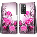 For Xiaomi Redmi 10 Coloured Drawing Cross Texture Horizontal Flip PU Leather Case with Holder & Card Slots & Wallet & Lanyard(Wild Rose)