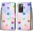 For Xiaomi Redmi 10 Coloured Drawing Cross Texture Horizontal Flip PU Leather Case with Holder & Card Slots & Wallet & Lanyard(Footprint Water Drops)