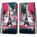 For Xiaomi Redmi 10 Coloured Drawing Cross Texture Horizontal Flip PU Leather Case with Holder & Card Slots & Wallet & Lanyard(Pink Flower Tower Bridge)