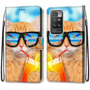 For Xiaomi Redmi 10 Coloured Drawing Cross Texture Horizontal Flip PU Leather Case with Holder & Card Slots & Wallet & Lanyard(Cat Drinking Soda)