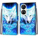 For Huawei P50 Pro Coloured Drawing Cross Texture Horizontal Flip PU Leather Case with Holder & Card Slots & Wallet & Lanyard(Dick Rose Wolf)