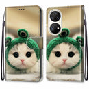 For Huawei P50 Pro Coloured Drawing Cross Texture Horizontal Flip PU Leather Case with Holder & Card Slots & Wallet & Lanyard(Frog Kitten)