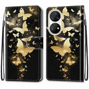 For Huawei P50 Pro Coloured Drawing Cross Texture Horizontal Flip PU Leather Case with Holder & Card Slots & Wallet & Lanyard(Golden Butterfly Group)