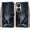 For Huawei P50 Pro Coloured Drawing Cross Texture Horizontal Flip PU Leather Case with Holder & Card Slots & Wallet & Lanyard(Mountain Road Starry Sky)