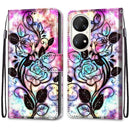 For Huawei P50 Pro Coloured Drawing Cross Texture Horizontal Flip PU Leather Case with Holder & Card Slots & Wallet & Lanyard(Color Bottom Hollow Flower)