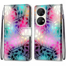 For Huawei P50 Pro Coloured Drawing Cross Texture Horizontal Flip PU Leather Case with Holder & Card Slots & Wallet & Lanyard(Translucent Glass)