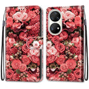 For Huawei P50 Pro Coloured Drawing Cross Texture Horizontal Flip PU Leather Case with Holder & Card Slots & Wallet & Lanyard(Pink Rose Garden)