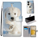 For Huawei P50 Pro Coloured Drawing Cross Texture Horizontal Flip PU Leather Case with Holder & Card Slots & Wallet & Lanyard(Snow Puppy)