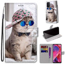 For OPPO A93 5G / A93s 5G / A54 5G / A74 5G Coloured Drawing Cross Texture Horizontal Flip PU Leather Case with Holder & Card Slots & Wallet & Lanyard(Slant Hat Blue Mirror Cat)
