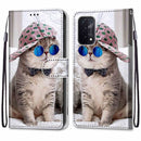 For OPPO A93 5G / A93s 5G / A54 5G / A74 5G Coloured Drawing Cross Texture Horizontal Flip PU Leather Case with Holder & Card Slots & Wallet & Lanyard(Slant Hat Blue Mirror Cat)