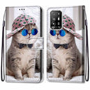 For OPPO A94 5G / A95 5G / F19 Pro+ 5G Coloured Drawing Cross Texture Horizontal Flip PU Leather Case with Holder & Card Slots & Wallet & Lanyard(Slant Hat Blue Mirror Cat)