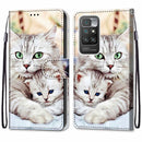 For Xiaomi Redmi 10 Coloured Drawing Cross Texture Horizontal Flip PU Leather Case with Holder & Card Slots & Wallet & Lanyard(Big Cat Holding Kitten)