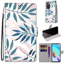 For Xiaomi Redmi 10 Coloured Drawing Cross Texture Horizontal Flip PU Leather Case with Holder & Card Slots & Wallet & Lanyard(Pink Green Leaf)