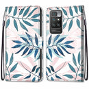 For Xiaomi Redmi 10 Coloured Drawing Cross Texture Horizontal Flip PU Leather Case with Holder & Card Slots & Wallet & Lanyard(Pink Green Leaf)