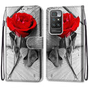For Xiaomi Redmi 10 Coloured Drawing Cross Texture Horizontal Flip PU Leather Case with Holder & Card Slots & Wallet & Lanyard(Wood Red Rose)