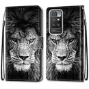 For Xiaomi Redmi 10 Coloured Drawing Cross Texture Horizontal Flip PU Leather Case with Holder & Card Slots & Wallet & Lanyard(Black White Lion Head)