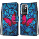 For Xiaomi Redmi 10 Coloured Drawing Cross Texture Horizontal Flip PU Leather Case with Holder & Card Slots & Wallet & Lanyard(Blue Red Butterfly)
