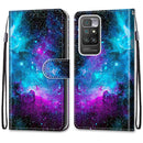 For Xiaomi Redmi 10 Coloured Drawing Cross Texture Horizontal Flip PU Leather Case with Holder & Card Slots & Wallet & Lanyard(Purple Green Starry Sky)