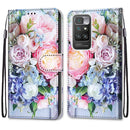 For Xiaomi Redmi 10 Coloured Drawing Cross Texture Horizontal Flip PU Leather Case with Holder & Card Slots & Wallet & Lanyard(Light Pink Bouquet)