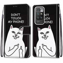 For Xiaomi Redmi 10 Coloured Drawing Cross Texture Horizontal Flip PU Leather Case with Holder & Card Slots & Wallet & Lanyard(Middle Finger White Cat)