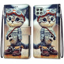 For Samsung Galaxy A22 5G Coloured Drawing Cross Texture Horizontal Flip PU Leather Case with Holder & Card Slots & Wallet & Lanyard(Leather Shoes Cat)