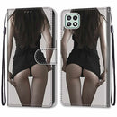 For Samsung Galaxy A22 5G Coloured Drawing Cross Texture Horizontal Flip PU Leather Case with Holder & Card Slots & Wallet & Lanyard(Upskirt)