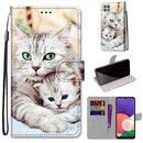 For Samsung Galaxy A22 5G Coloured Drawing Cross Texture Horizontal Flip PU Leather Case with Holder & Card Slots & Wallet & Lanyard(Big Cat Holding Kitten)