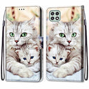 For Samsung Galaxy A22 5G Coloured Drawing Cross Texture Horizontal Flip PU Leather Case with Holder & Card Slots & Wallet & Lanyard(Big Cat Holding Kitten)