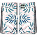 For Samsung Galaxy A22 5G Coloured Drawing Cross Texture Horizontal Flip PU Leather Case with Holder & Card Slots & Wallet & Lanyard(Pink Green Leaf)