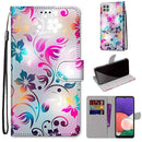 For Samsung Galaxy A22 5G Coloured Drawing Cross Texture Horizontal Flip PU Leather Case with Holder & Card Slots & Wallet & Lanyard(Gradient Colorful Flower)
