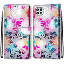 For Samsung Galaxy A22 5G Coloured Drawing Cross Texture Horizontal Flip PU Leather Case with Holder & Card Slots & Wallet & Lanyard(Gradient Colorful Flower)