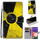 For Samsung Galaxy A22 5G Coloured Drawing Cross Texture Horizontal Flip PU Leather Case with Holder & Card Slots & Wallet & Lanyard(Yellow Black Logo)
