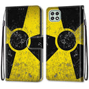For Samsung Galaxy A22 5G Coloured Drawing Cross Texture Horizontal Flip PU Leather Case with Holder & Card Slots & Wallet & Lanyard(Yellow Black Logo)