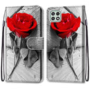 For Samsung Galaxy A22 5G Coloured Drawing Cross Texture Horizontal Flip PU Leather Case with Holder & Card Slots & Wallet & Lanyard(Wood Red Rose)