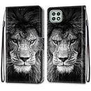 For Samsung Galaxy A22 5G Coloured Drawing Cross Texture Horizontal Flip PU Leather Case with Holder & Card Slots & Wallet & Lanyard(Black White Lion Head)