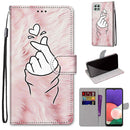 For Samsung Galaxy A22 5G Coloured Drawing Cross Texture Horizontal Flip PU Leather Case with Holder & Card Slots & Wallet & Lanyard(Pink Hands Heart)