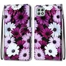 For Samsung Galaxy A22 5G Coloured Drawing Cross Texture Horizontal Flip PU Leather Case with Holder & Card Slots & Wallet & Lanyard(Chrysanthemum Pink White Purple)