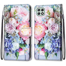 For Samsung Galaxy A22 5G Coloured Drawing Cross Texture Horizontal Flip PU Leather Case with Holder & Card Slots & Wallet & Lanyard(Light Pink Bouquet)