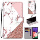 For Samsung Galaxy A22 5G Coloured Drawing Cross Texture Horizontal Flip PU Leather Case with Holder & Card Slots & Wallet & Lanyard(Pink Stone Texture)
