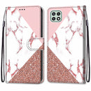For Samsung Galaxy A22 5G Coloured Drawing Cross Texture Horizontal Flip PU Leather Case with Holder & Card Slots & Wallet & Lanyard(Pink Stone Texture)