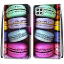 For Samsung Galaxy A22 5G Coloured Drawing Cross Texture Horizontal Flip PU Leather Case with Holder & Card Slots & Wallet & Lanyard(Colorful Cakes)